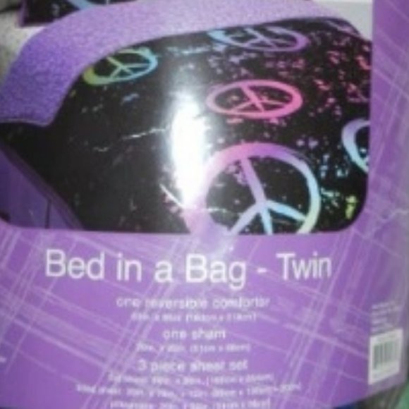 Peace Sign Bed in a bag+ Curtain 9pc TWIN Bedding & Window Set🆕FAST📦🏃🏻💨⚡🚚 - Picture 8 of 15